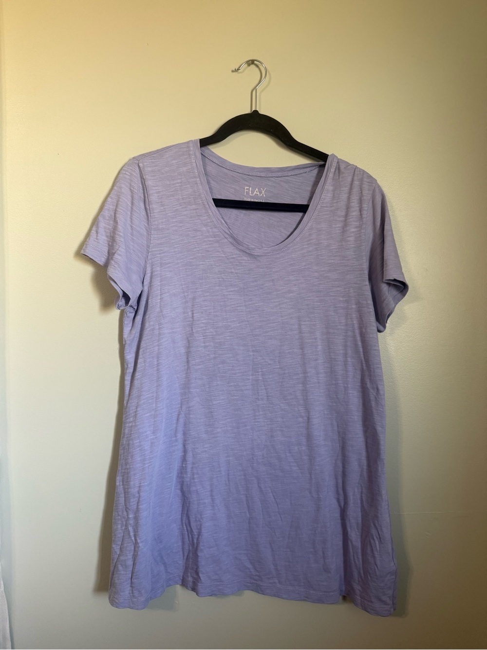 FLAX 100% Cotton Slub Knit Short Sleeve Scoop Neck Tee Shirt Purple Lavender S